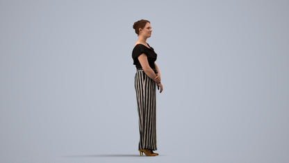 3D people model woman casual standing, scanned human for 3ds Max rendering, side view render