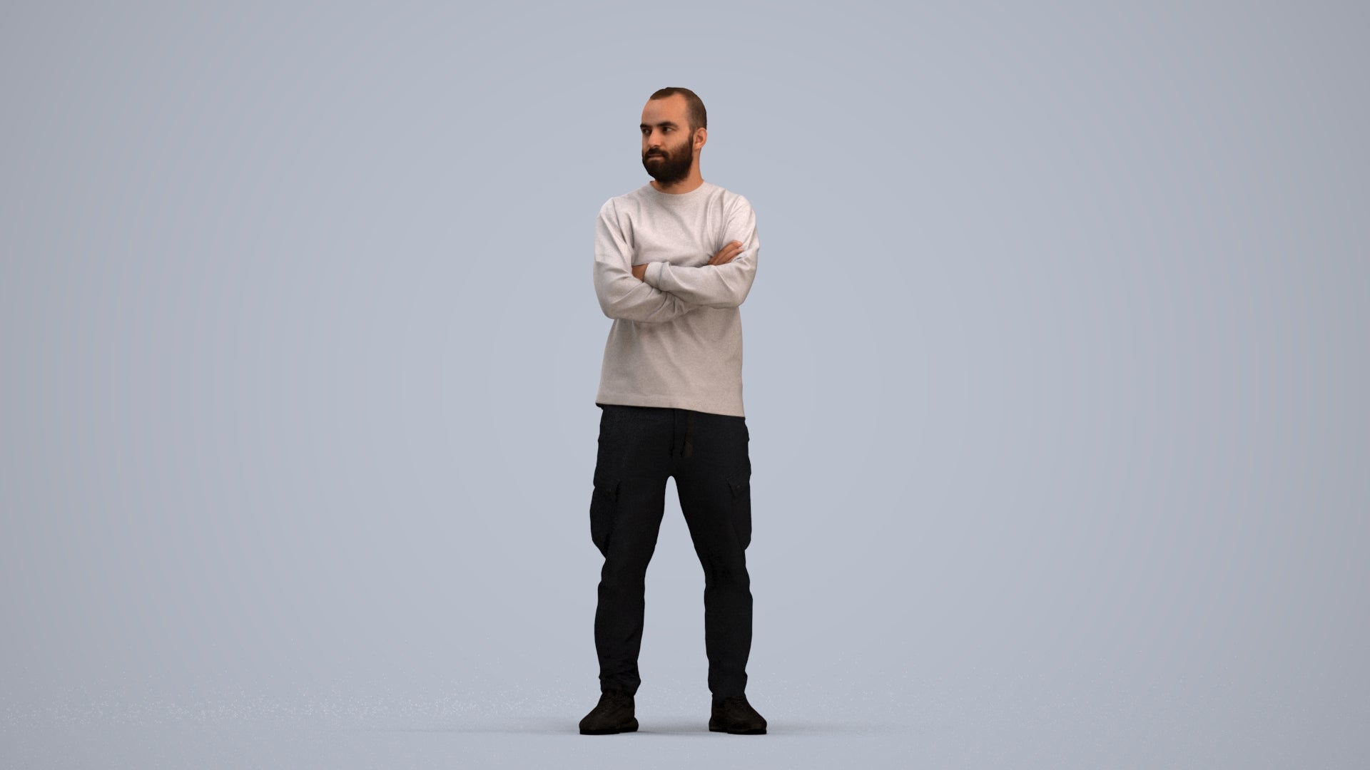 3D human model man casual standing, photogrammetry scanned person for archviz, standing pose render