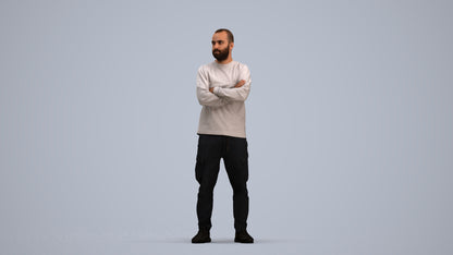 3D human model man casual standing, photogrammetry scanned person for archviz, standing pose render