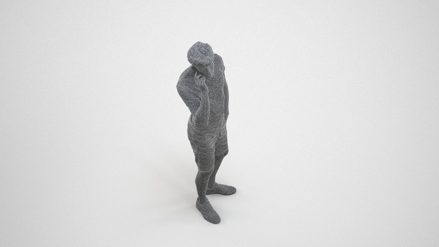scanned 3D man casual standing, photogrammetry people for Enscape and V-Ray, wireframe three-quarter view