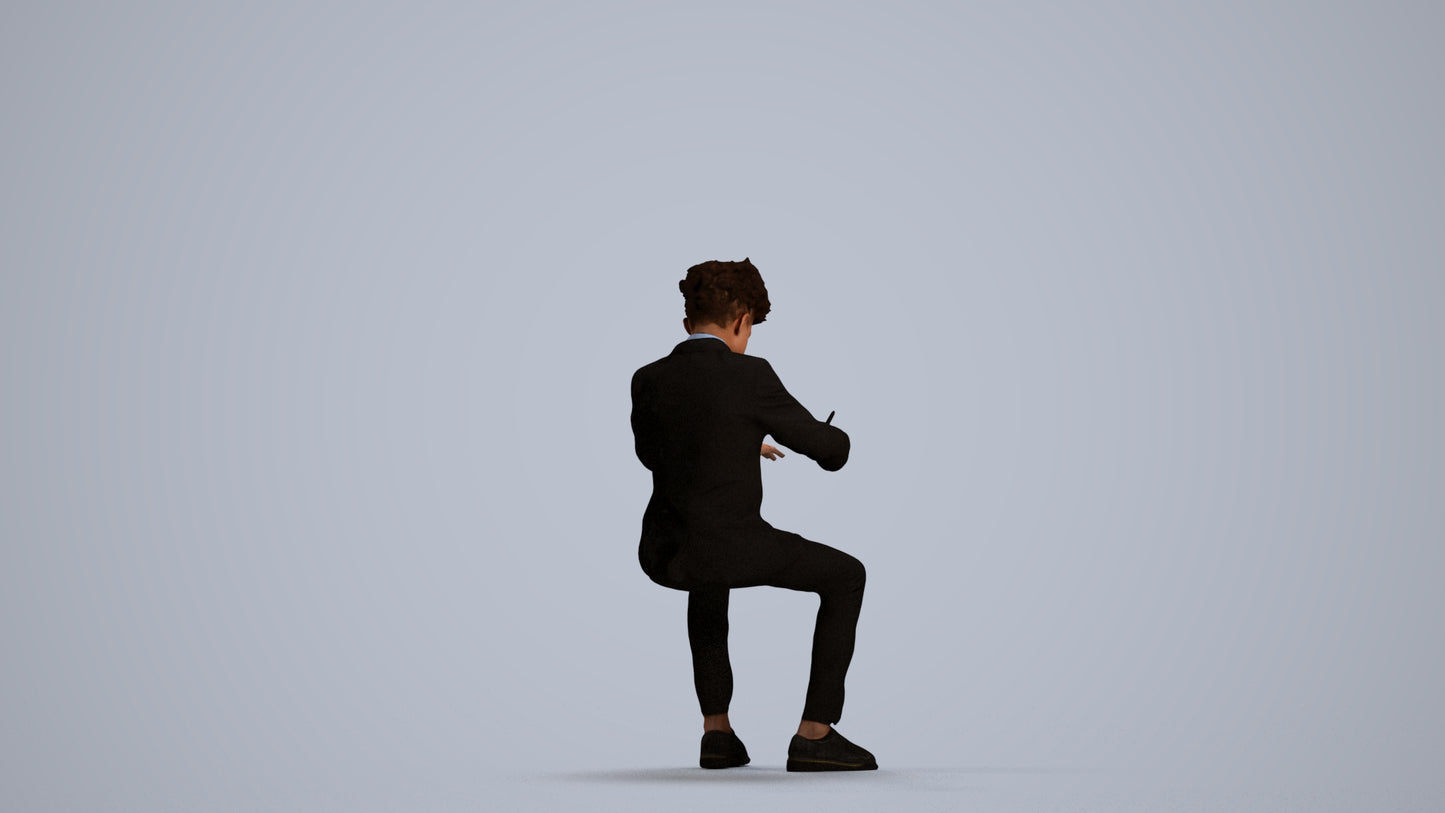 3D human model boy kids, photogrammetry scanned person for archviz, front view render