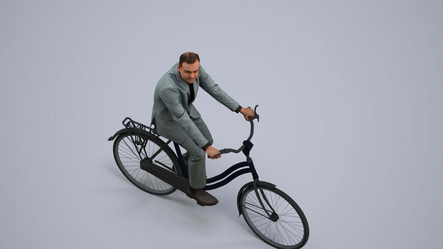 3D people model man business cycling, scanned human for 3ds Max rendering, back view render