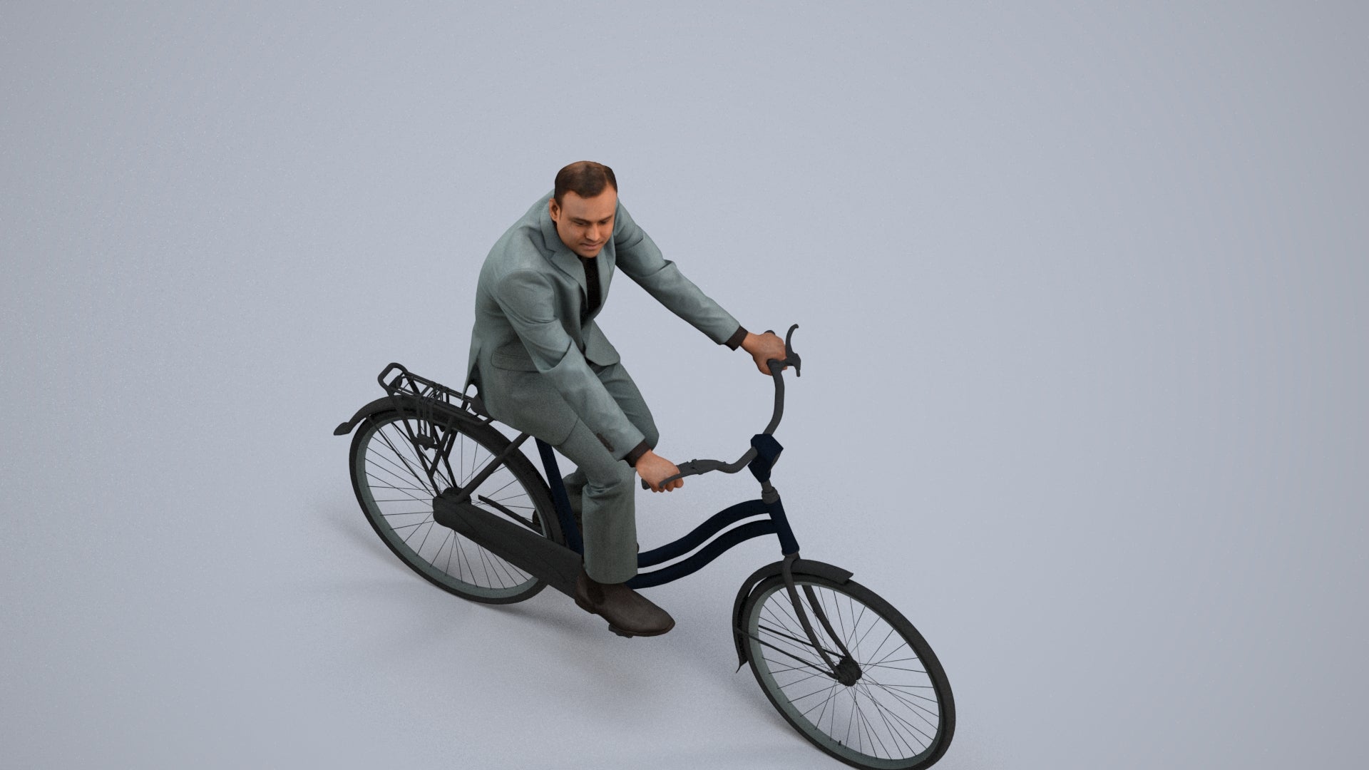 3D people model man business cycling, scanned human for 3ds Max rendering, back view render
