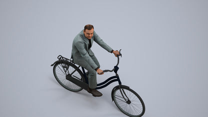 3D people model man business cycling, scanned human for 3ds Max rendering, back view render
