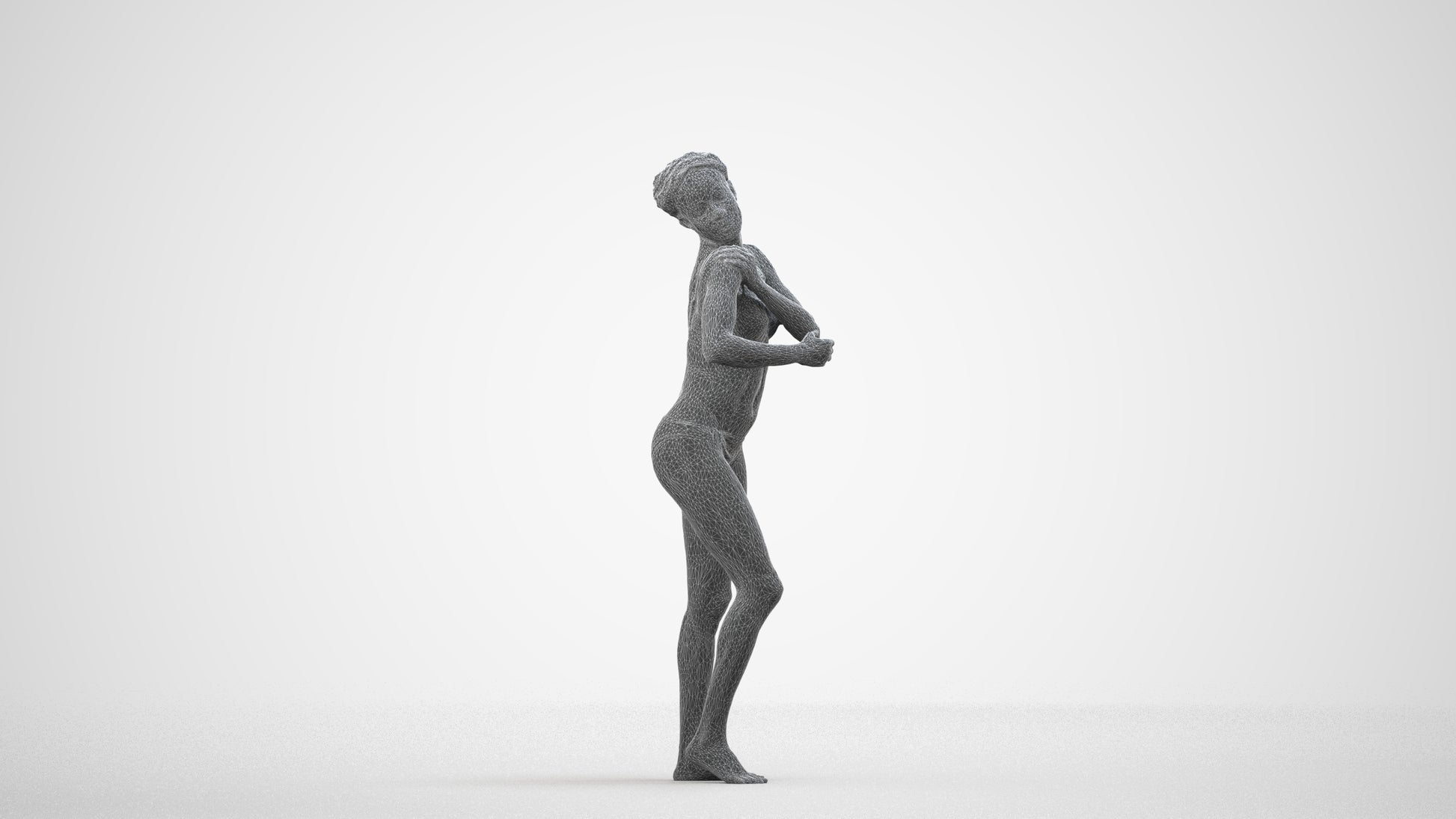 realistic 3D human woman pool, archviz people FBX OBJ for Blender, wireframe side view