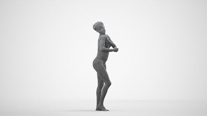 realistic 3D human woman pool, archviz people FBX OBJ for Blender, wireframe side view