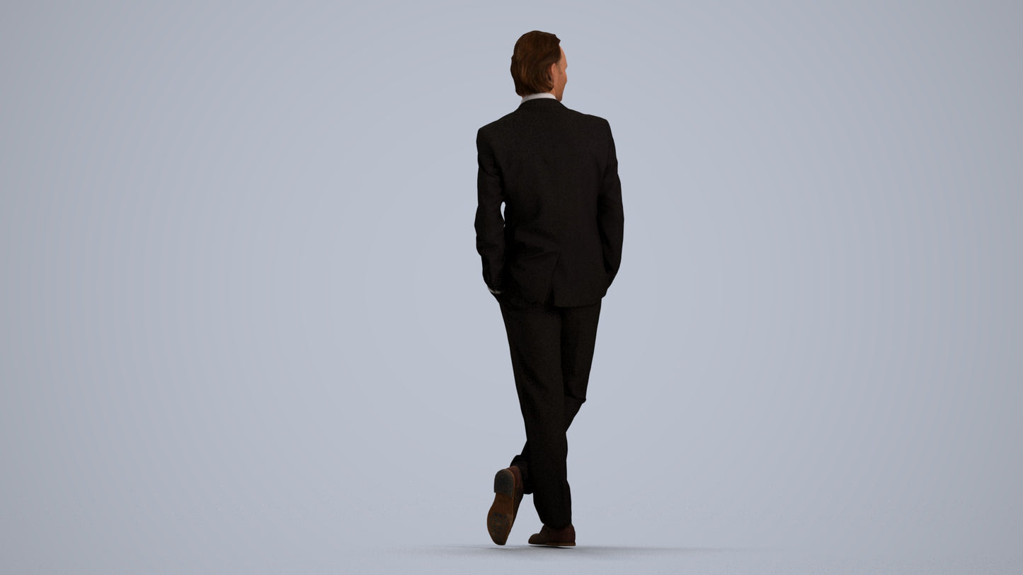 3D human model man business standing, photogrammetry scanned person for archviz, front view render