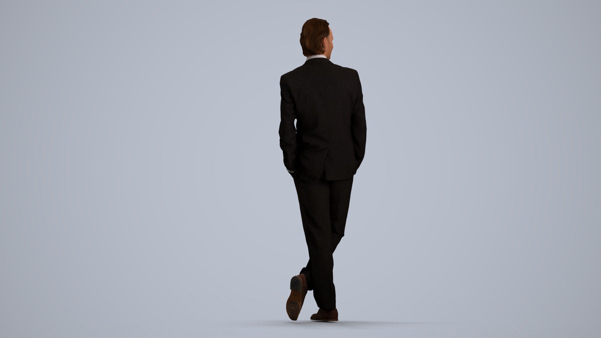 3D human model man business standing, photogrammetry scanned person for archviz, front view render