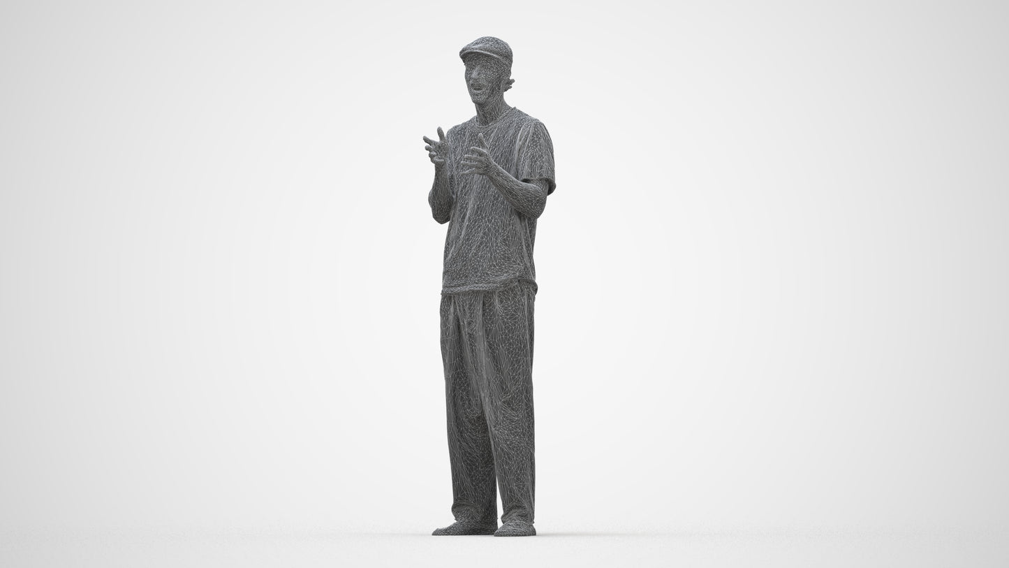 scanned 3D man casual standing, photogrammetry people for Enscape and V-Ray, wireframe back view