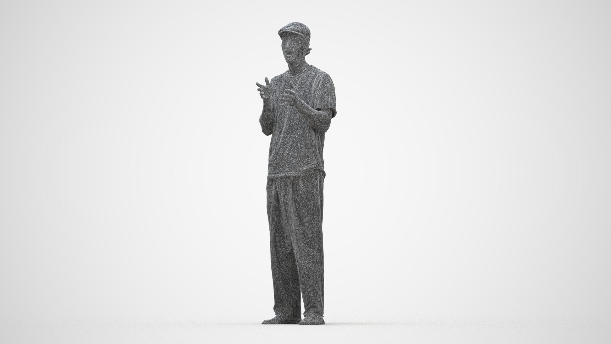 scanned 3D man casual standing, photogrammetry people for Enscape and V-Ray, wireframe back view