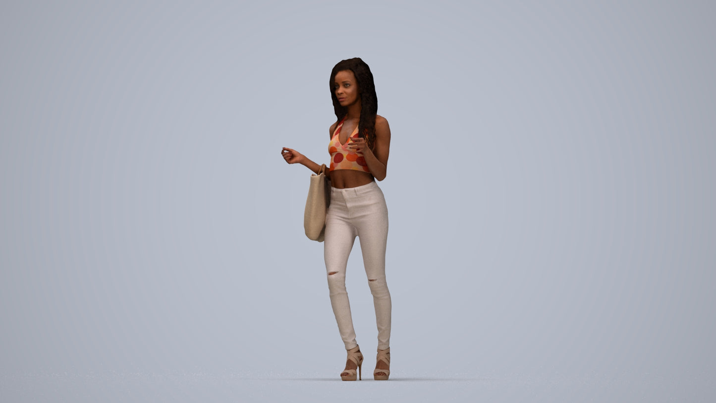 photogrammetry 3D woman casual walking, realistic human model archviz FBX, top-down view render