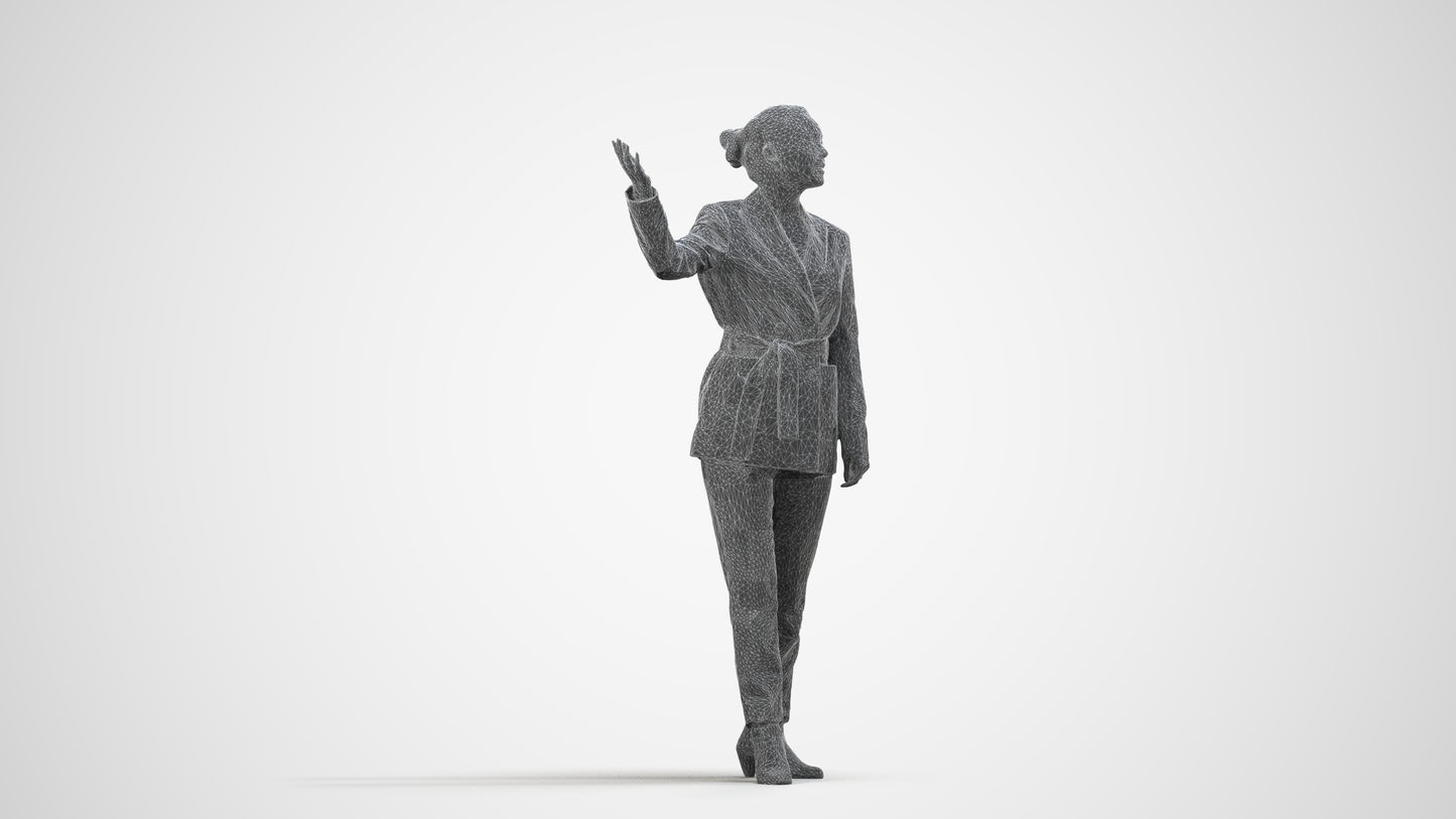 realistic 3D woman business, scanned archviz people for Blender and 3ds Max, wireframe side view