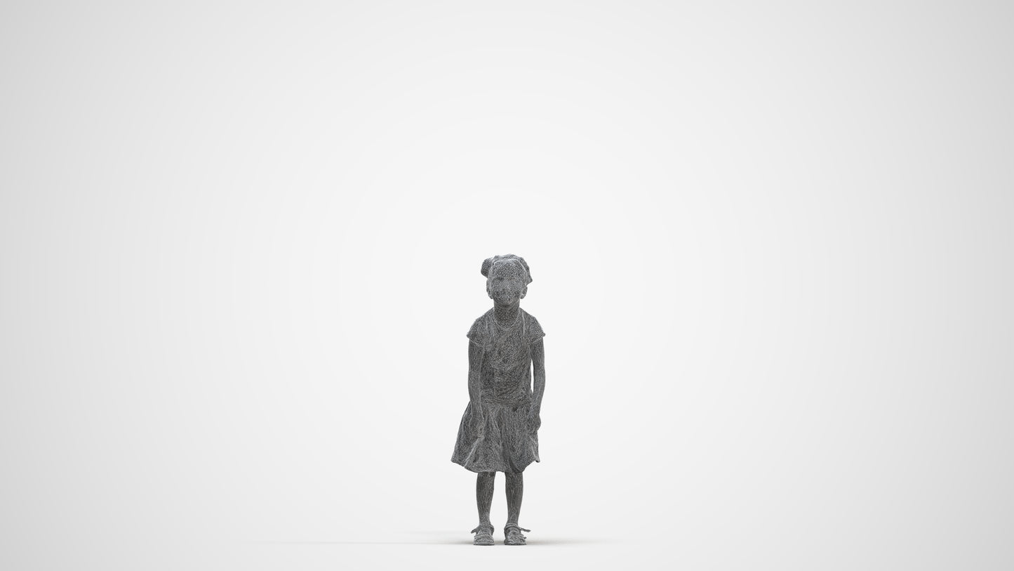 realistic 3D human girl casual kids, archviz people FBX OBJ for Blender, three-quarter front view render