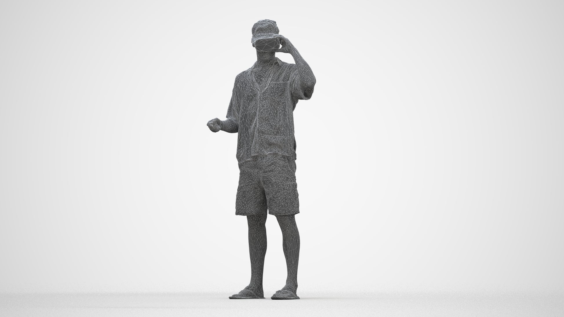 scanned 3D man casual standing, photogrammetry people for Enscape and V-Ray, wireframe back view