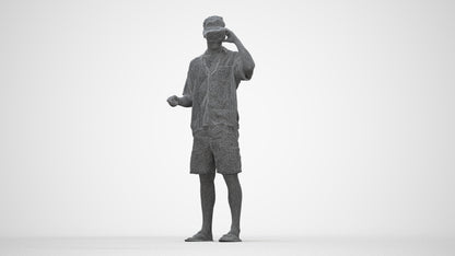 scanned 3D man casual standing, photogrammetry people for Enscape and V-Ray, wireframe back view