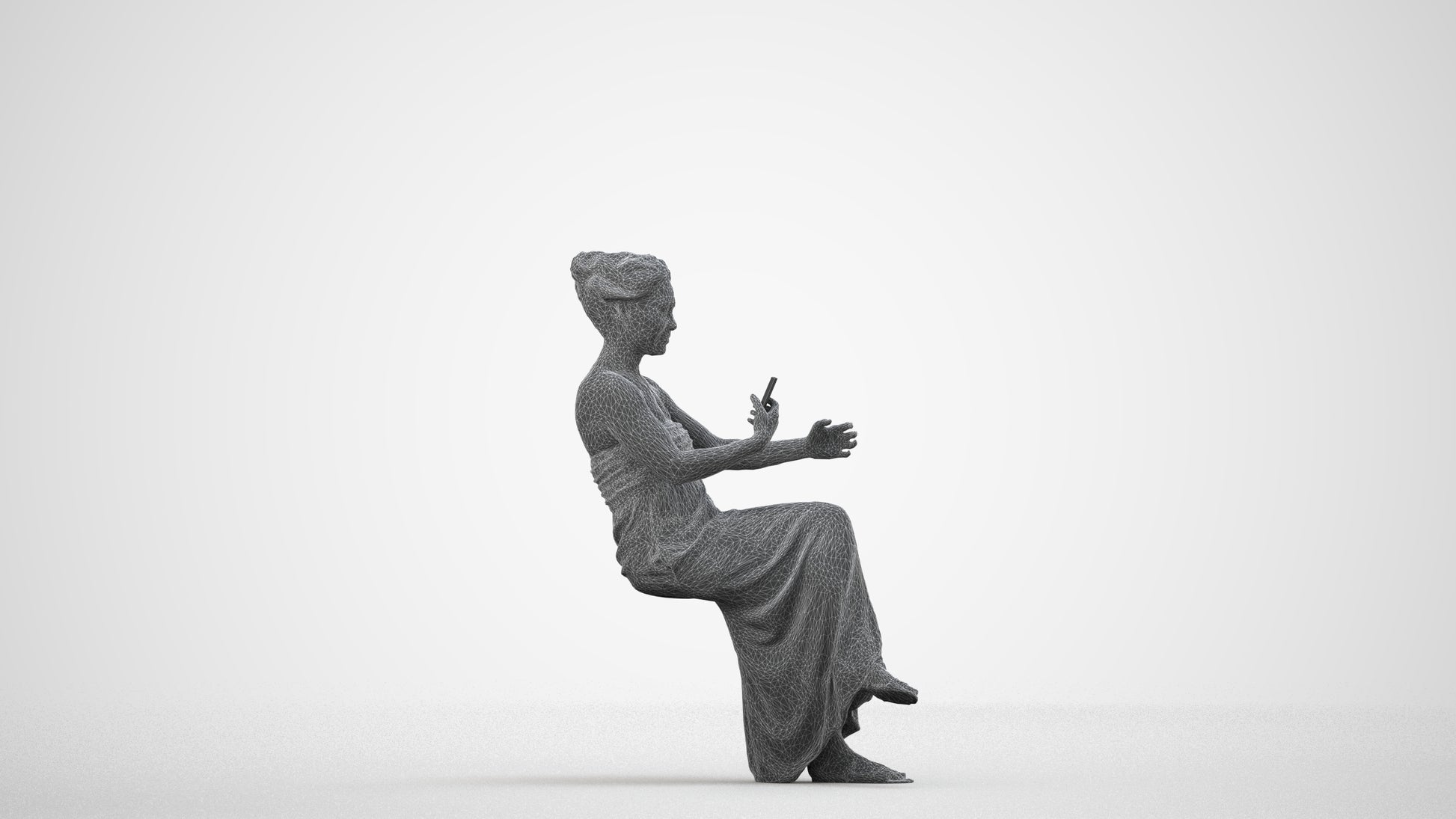 realistic 3D human woman casual sitting, archviz people FBX OBJ for Blender, wireframe side view