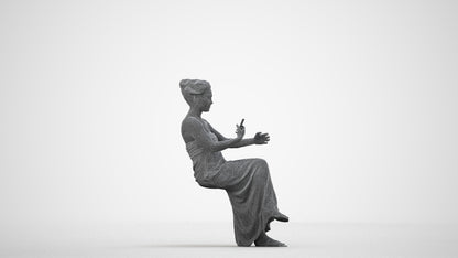realistic 3D human woman casual sitting, archviz people FBX OBJ for Blender, wireframe side view
