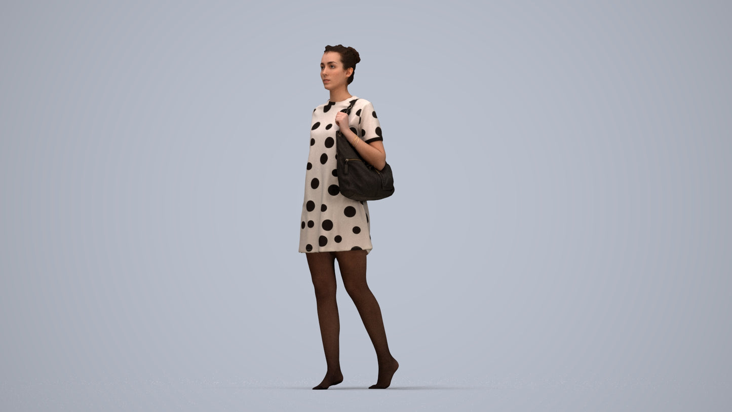 3D scanned woman walking casual, photorealistic archviz people for Enscape and SketchUp, top-down view render