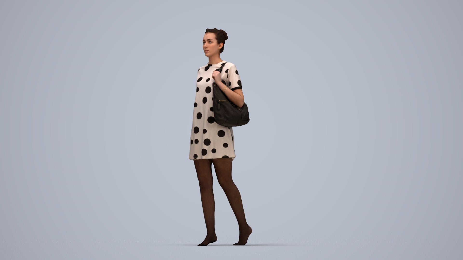 3D scanned woman walking casual, photorealistic archviz people for Enscape and SketchUp, top-down view render