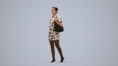 3D scanned woman walking casual, photorealistic archviz people for Enscape and SketchUp, top-down view render