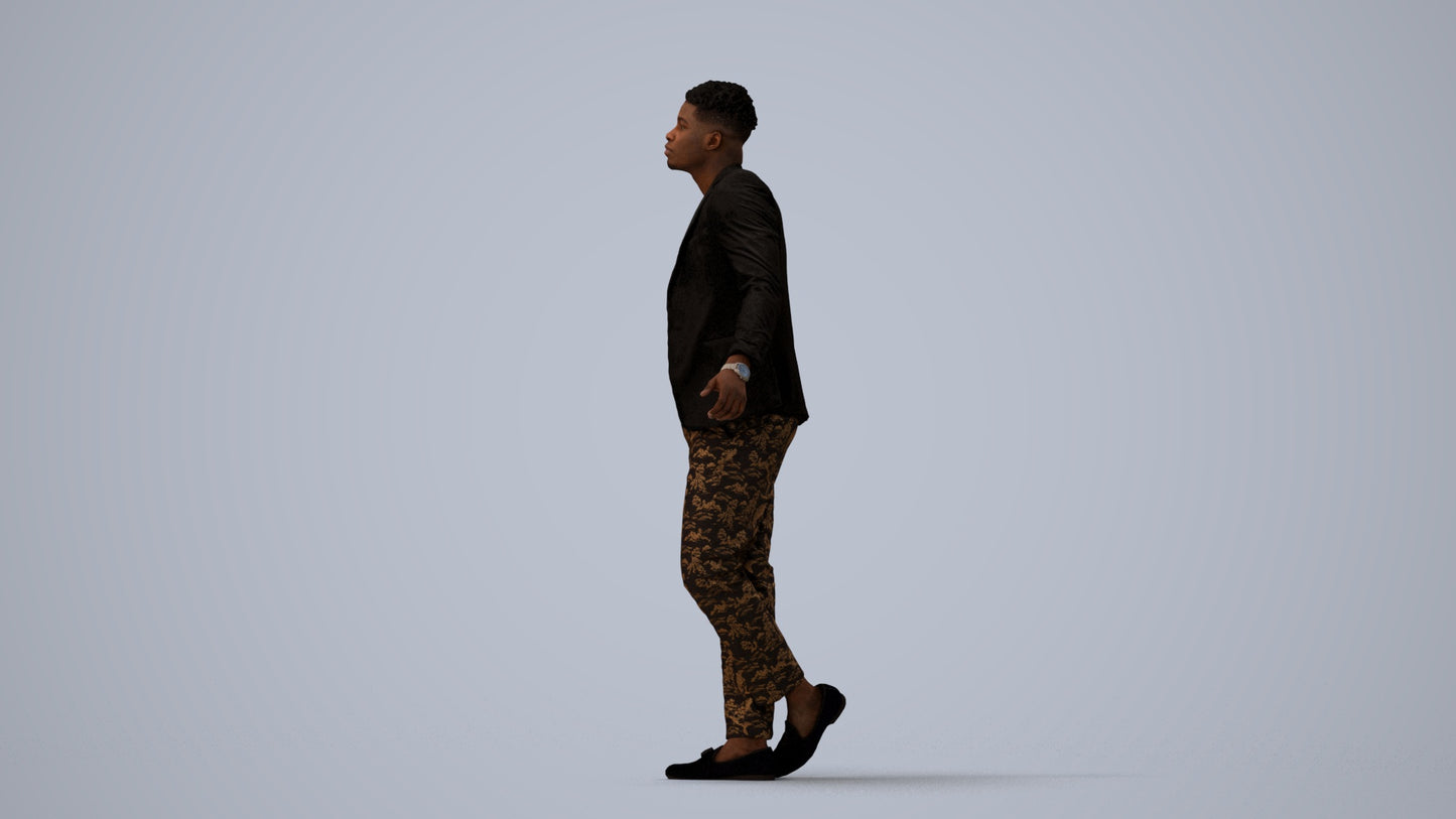 photogrammetry 3D man formal cycling, realistic human model archviz FBX, three-quarter view render