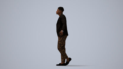 photogrammetry 3D man formal cycling, realistic human model archviz FBX, three-quarter view render