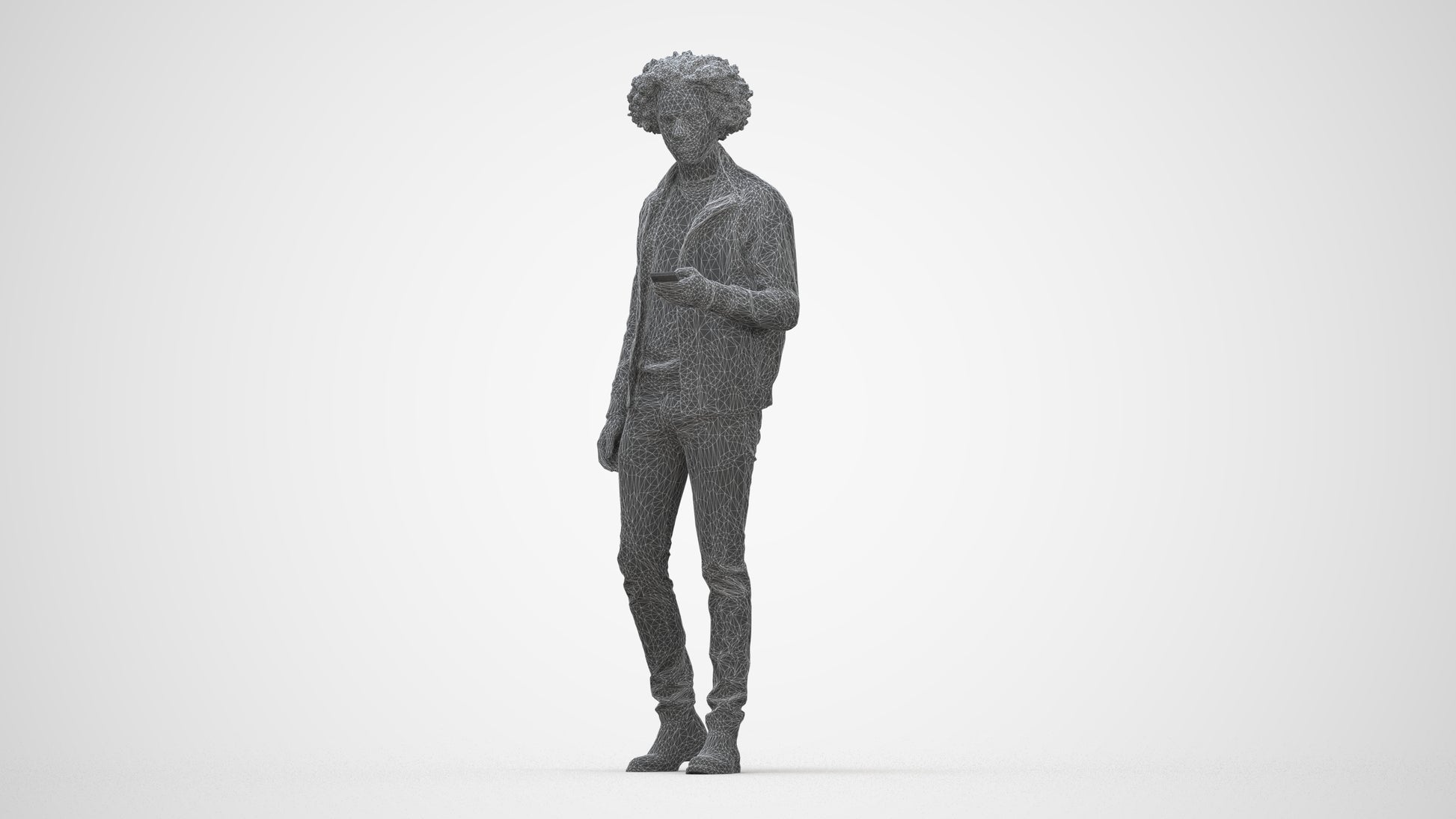 photogrammetry 3D man casual standing, realistic human model archviz FBX, wireframe back view