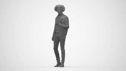 photogrammetry 3D man casual standing, realistic human model archviz FBX, wireframe back view