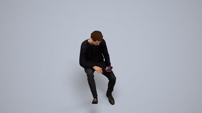 realistic 3D man casual sitting, scanned archviz people for Blender and 3ds Max, back view render