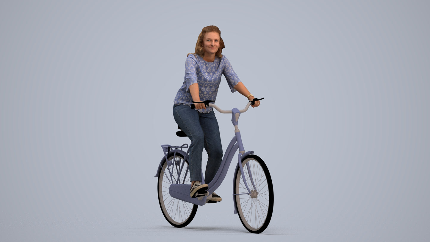 scanned 3D woman casual cycling, photogrammetry people for Enscape and V-Ray, standing pose render