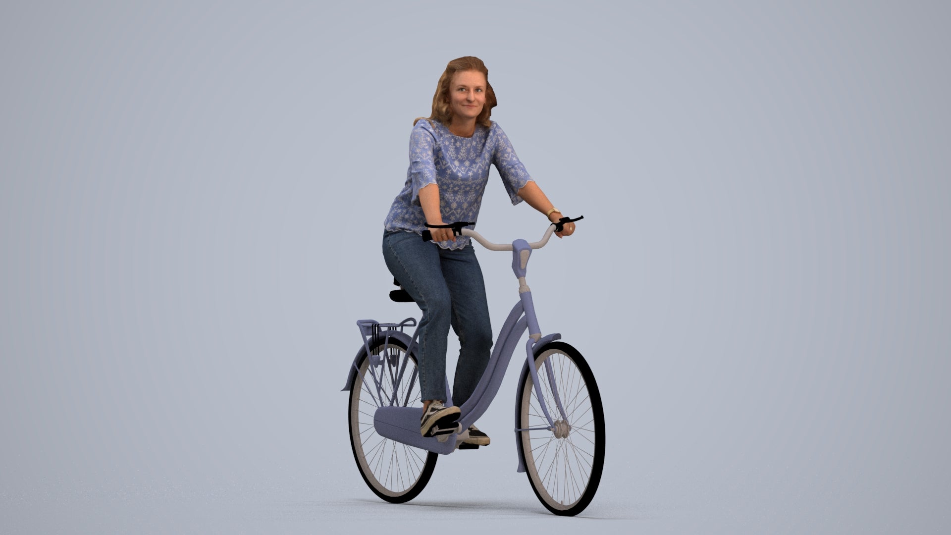 scanned 3D woman casual cycling, photogrammetry people for Enscape and V-Ray, standing pose render