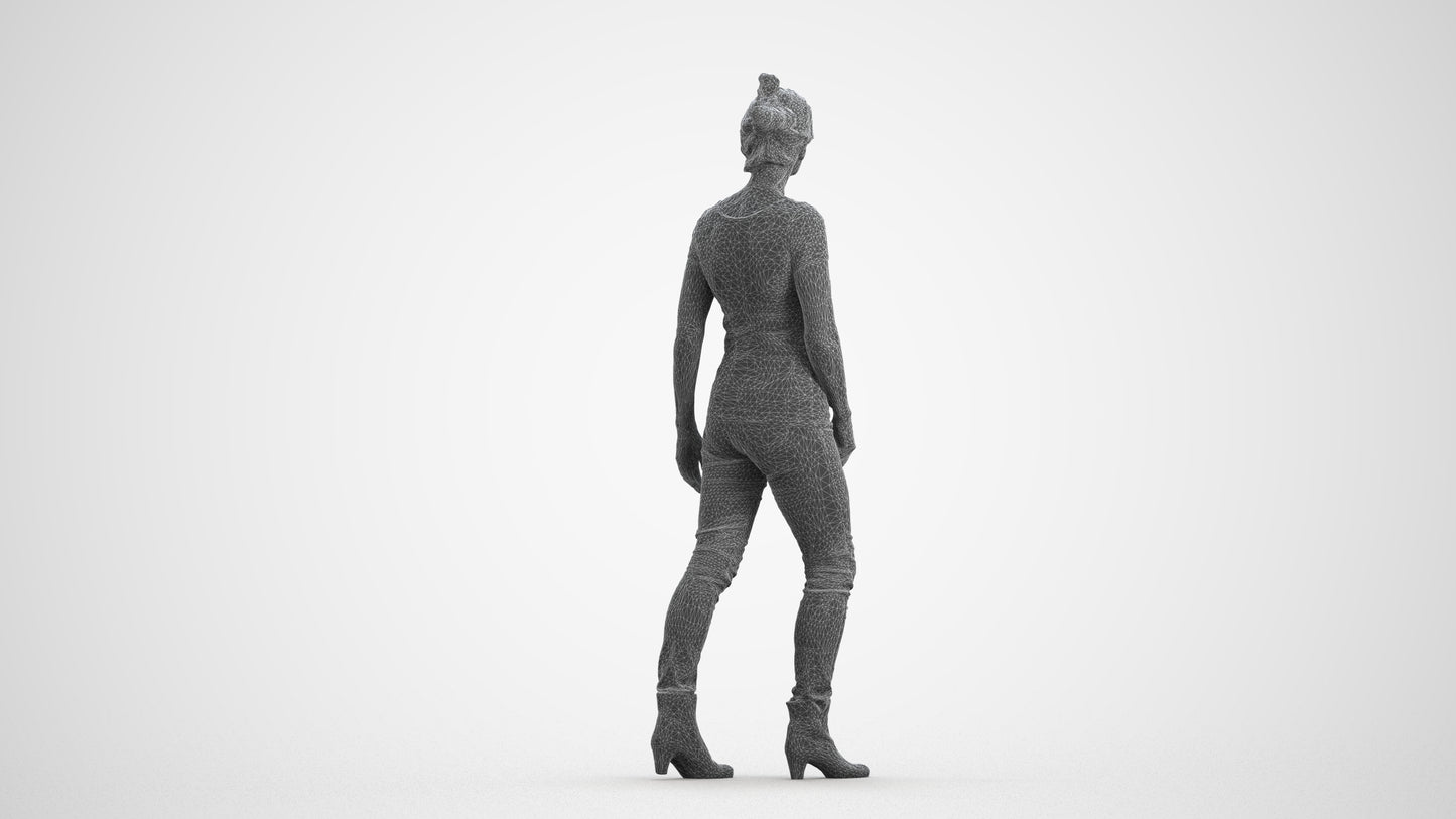 realistic 3D human senior woman casual walking, archviz people FBX OBJ for Blender, wireframe front view