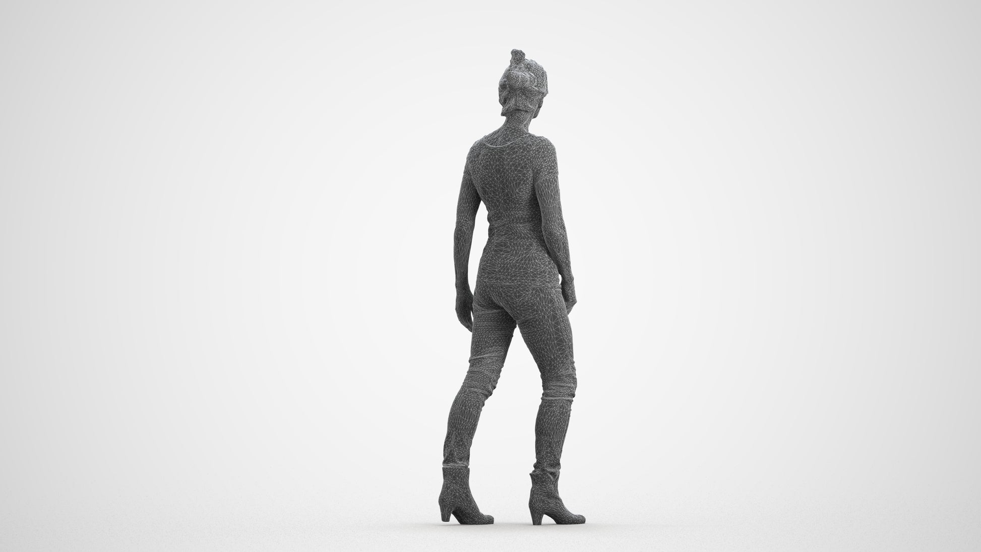 realistic 3D human senior woman casual walking, archviz people FBX OBJ for Blender, wireframe front view