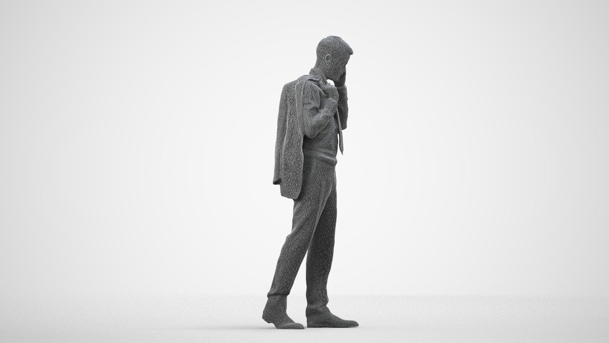 realistic 3D man business, scanned archviz people for Blender and 3ds Max, wireframe side view