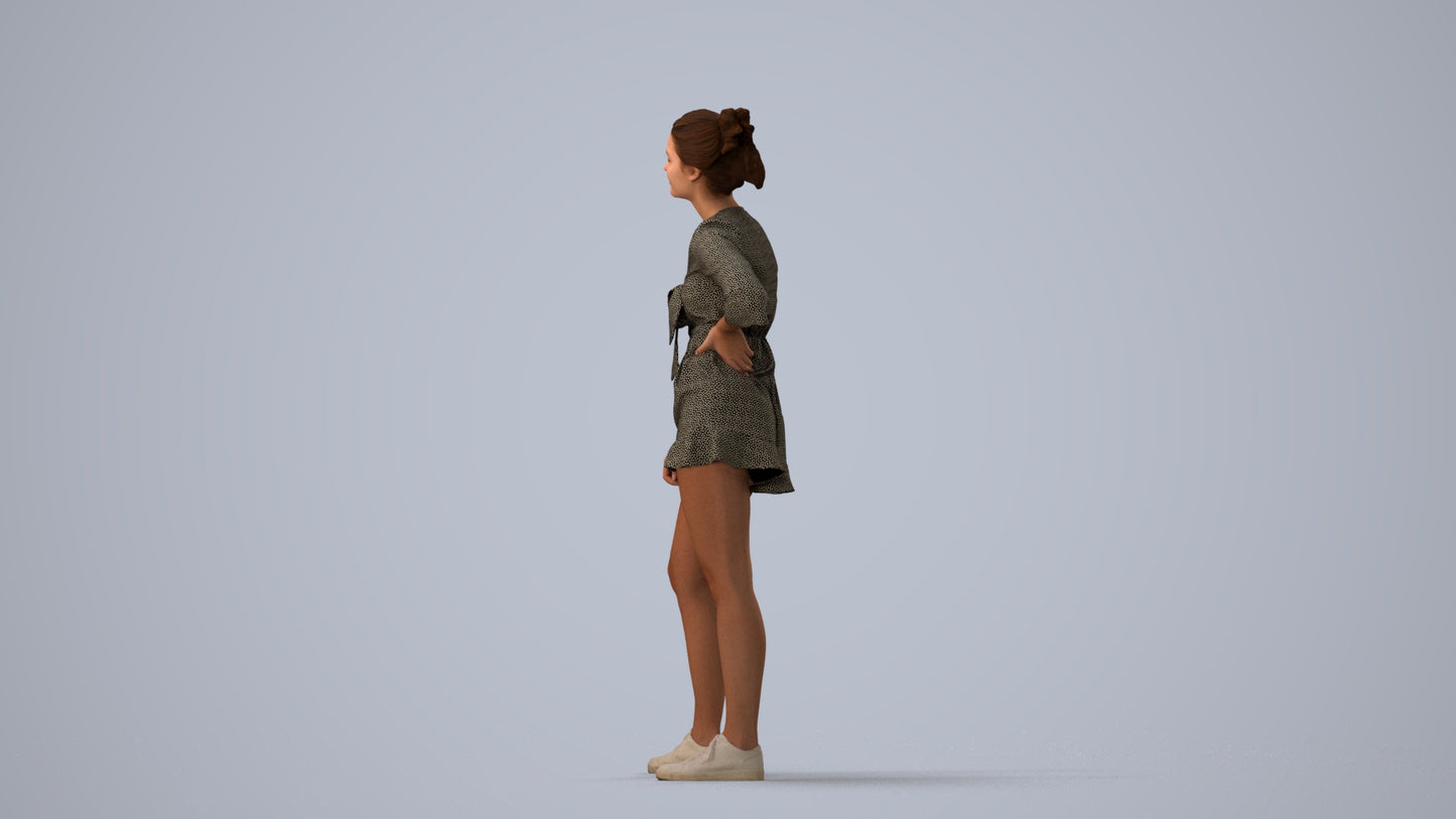 3D human model girl casual kids, photogrammetry scanned person for archviz, three-quarter view render
