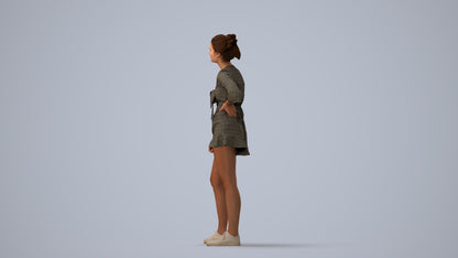 3D human model girl casual kids, photogrammetry scanned person for archviz, three-quarter view render