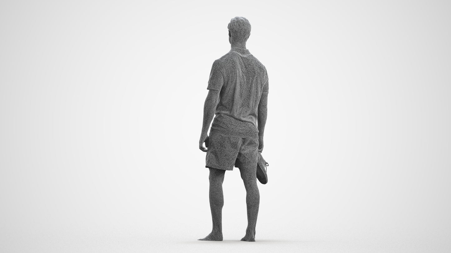 3D human model man casual walking, photogrammetry scanned person for archviz, wireframe front view