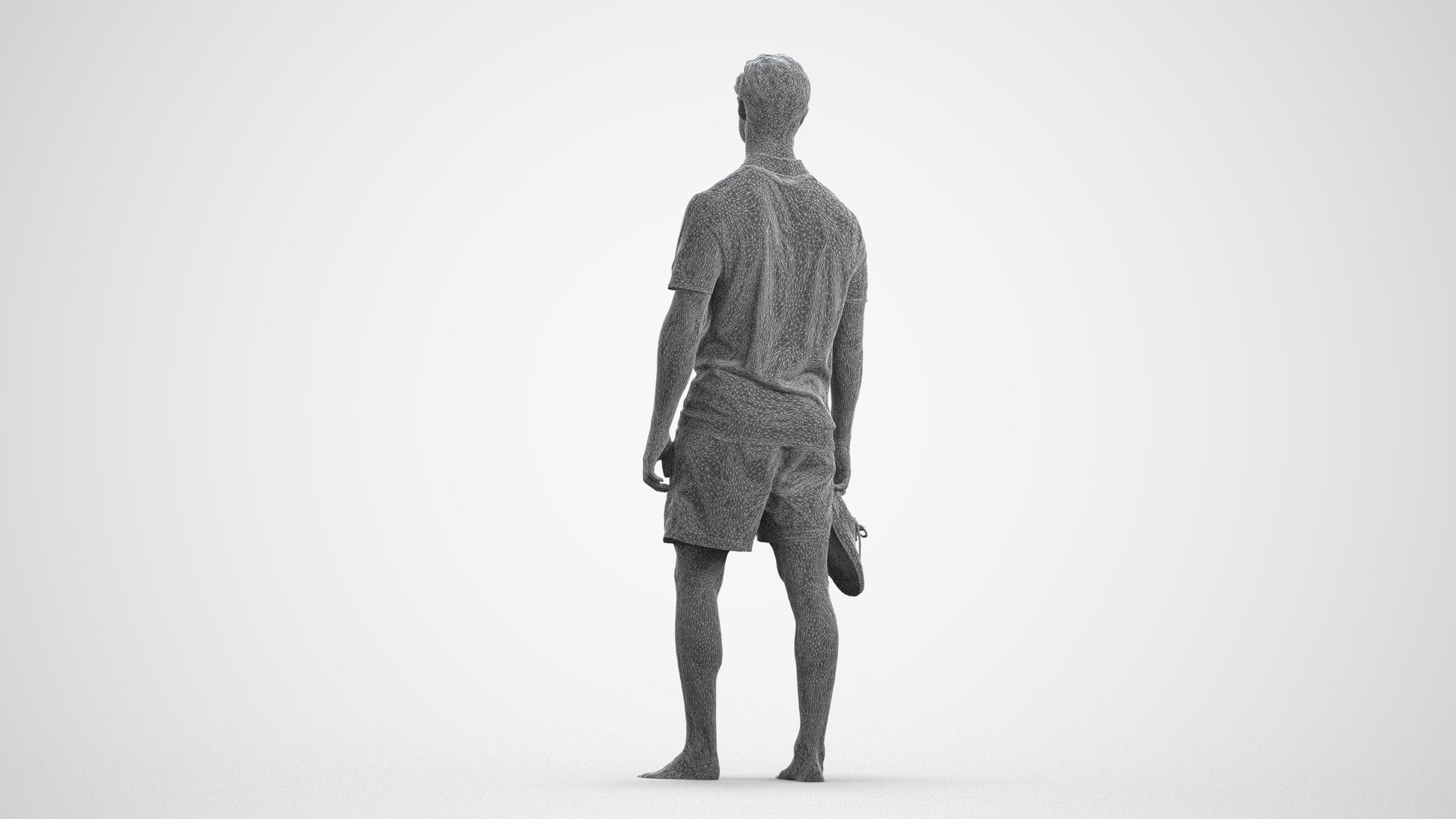 3D human model man casual walking, photogrammetry scanned person for archviz, wireframe front view