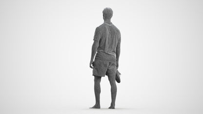 3D human model man casual walking, photogrammetry scanned person for archviz, wireframe front view