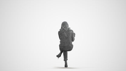 scanned 3D woman casual sitting, photogrammetry people for Enscape and V-Ray, wireframe front view