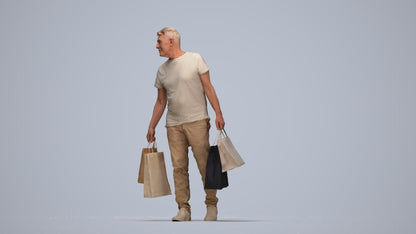scanned 3D senior man casual shopping, photogrammetry people for Enscape and V-Ray, top-down view render