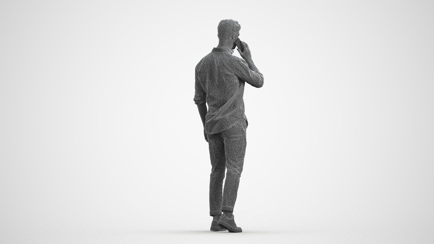 realistic 3D people man casual walking, render-ready for V-Ray and Corona, FBX OBJ, wireframe front view