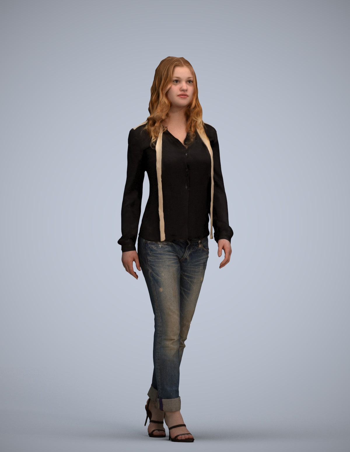 realistic 3D human woman casual walking, archviz people FBX OBJ for Blender