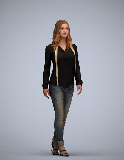 realistic 3D human woman casual walking, archviz people FBX OBJ for Blender