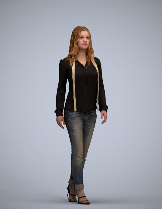 realistic 3D human woman casual walking, archviz people FBX OBJ for Blender