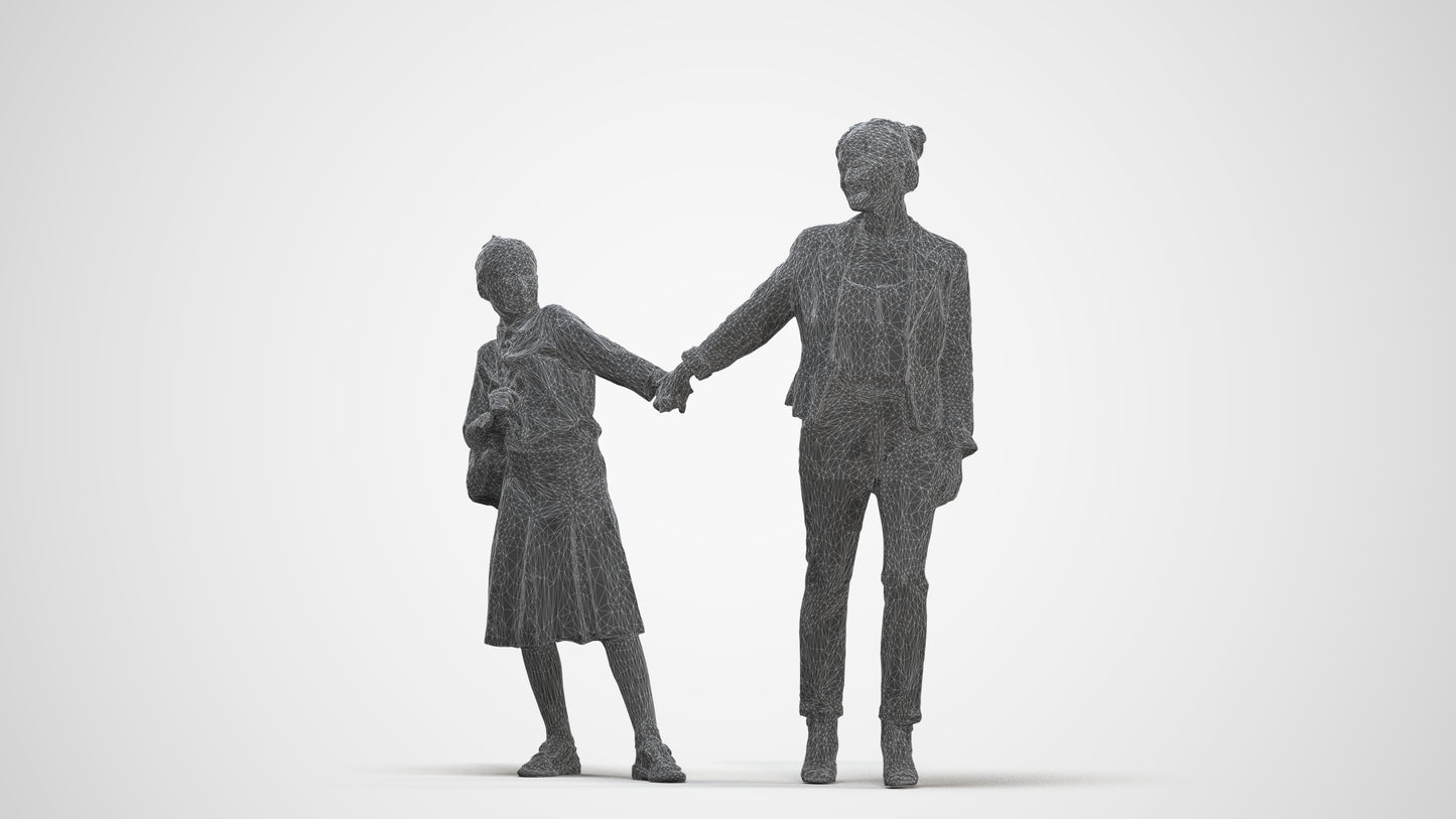 realistic 3D people girl kids, render-ready for V-Ray and Corona, FBX OBJ, three-quarter front view render