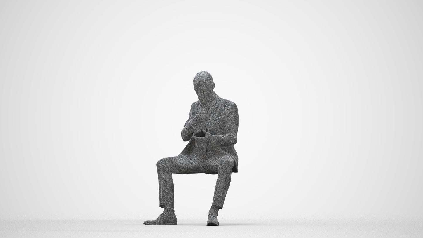 realistic 3D human man business, archviz people FBX OBJ for Blender, wireframe back view