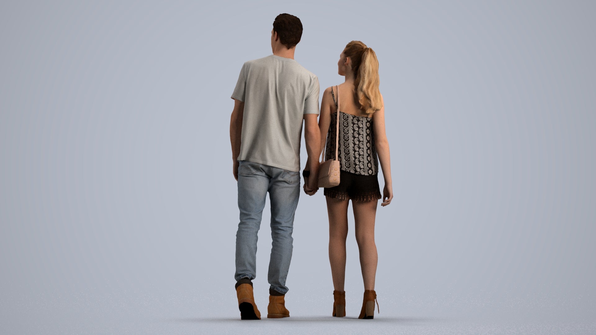 realistic 3D woman casual couple, scanned archviz people for Blender and 3ds Max, front view render