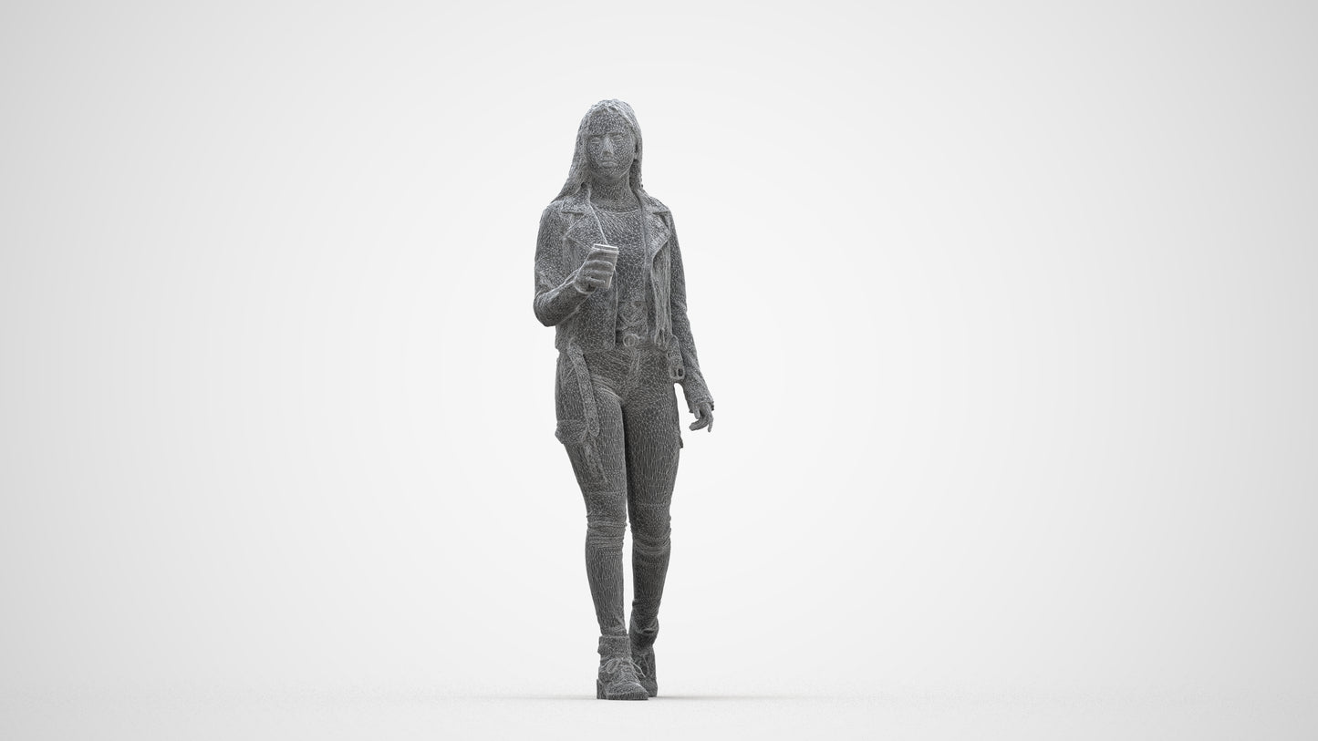 realistic 3D people woman casual walking, render-ready for V-Ray and Corona, FBX OBJ, wireframe back view