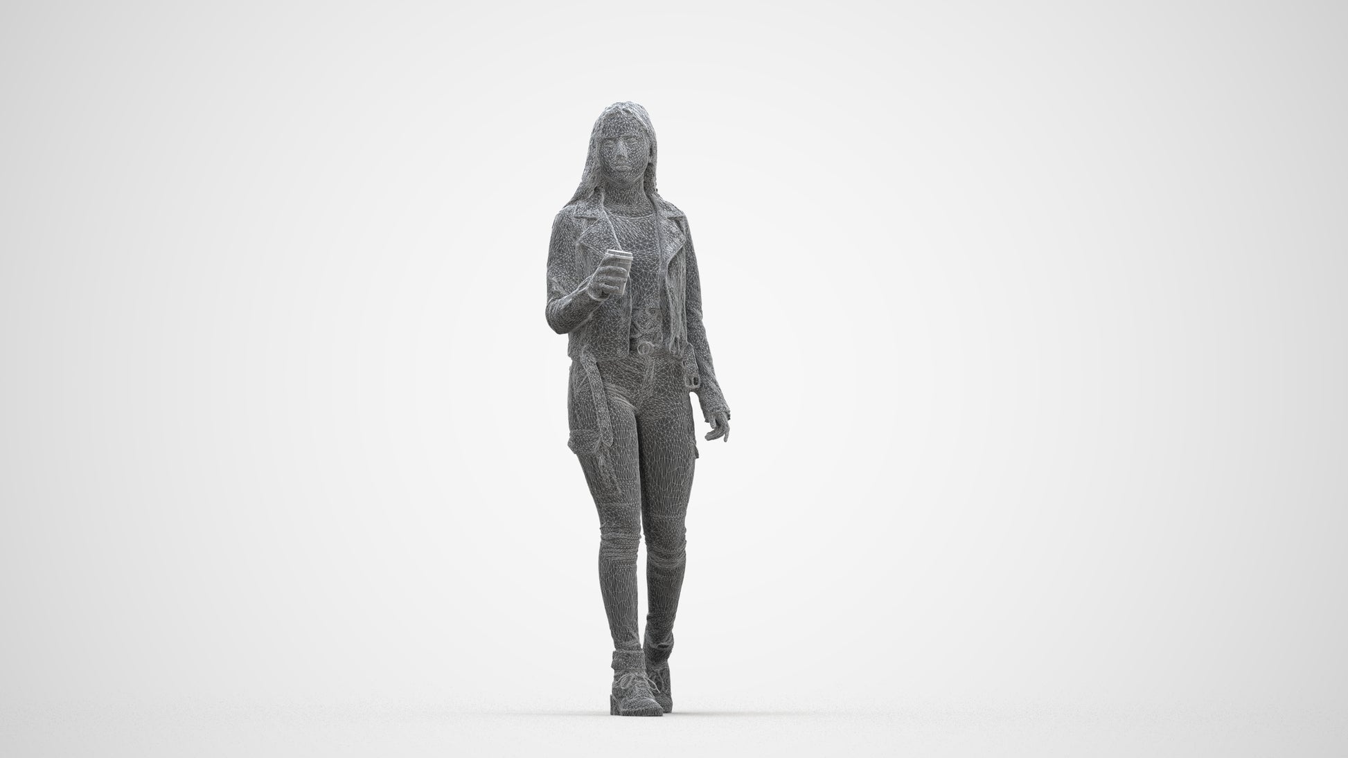 realistic 3D people woman casual walking, render-ready for V-Ray and Corona, FBX OBJ, wireframe back view